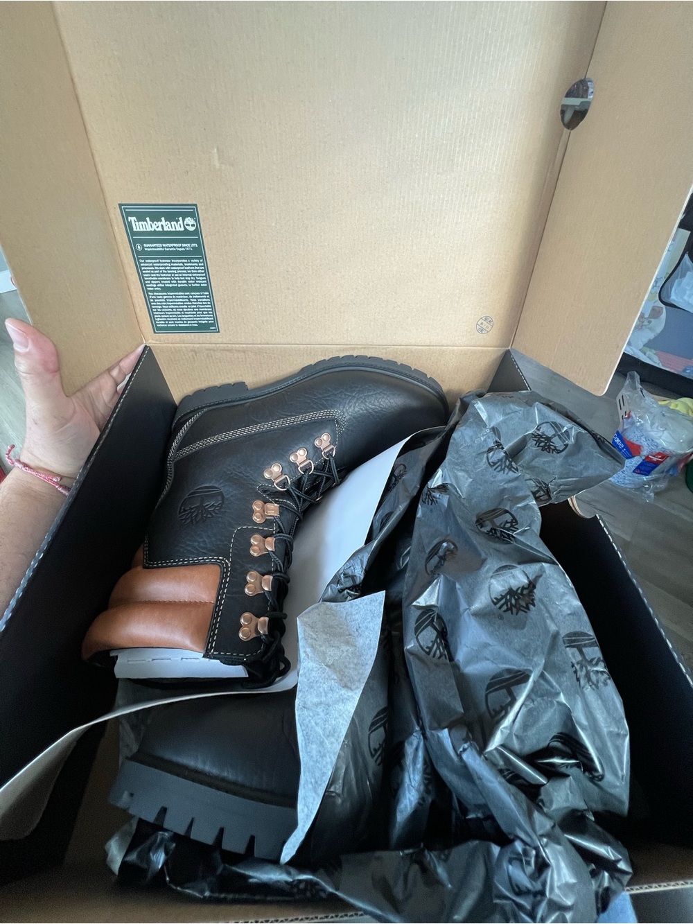 Timberland Black Leather Super Boots  with Copper Hardware